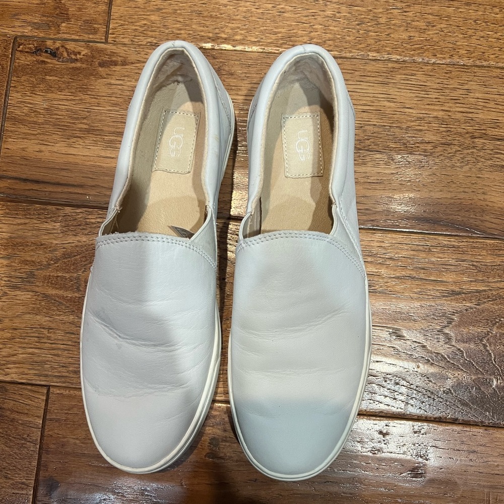 UGG - White Fierce Leather Slip On Shoes Size 9
